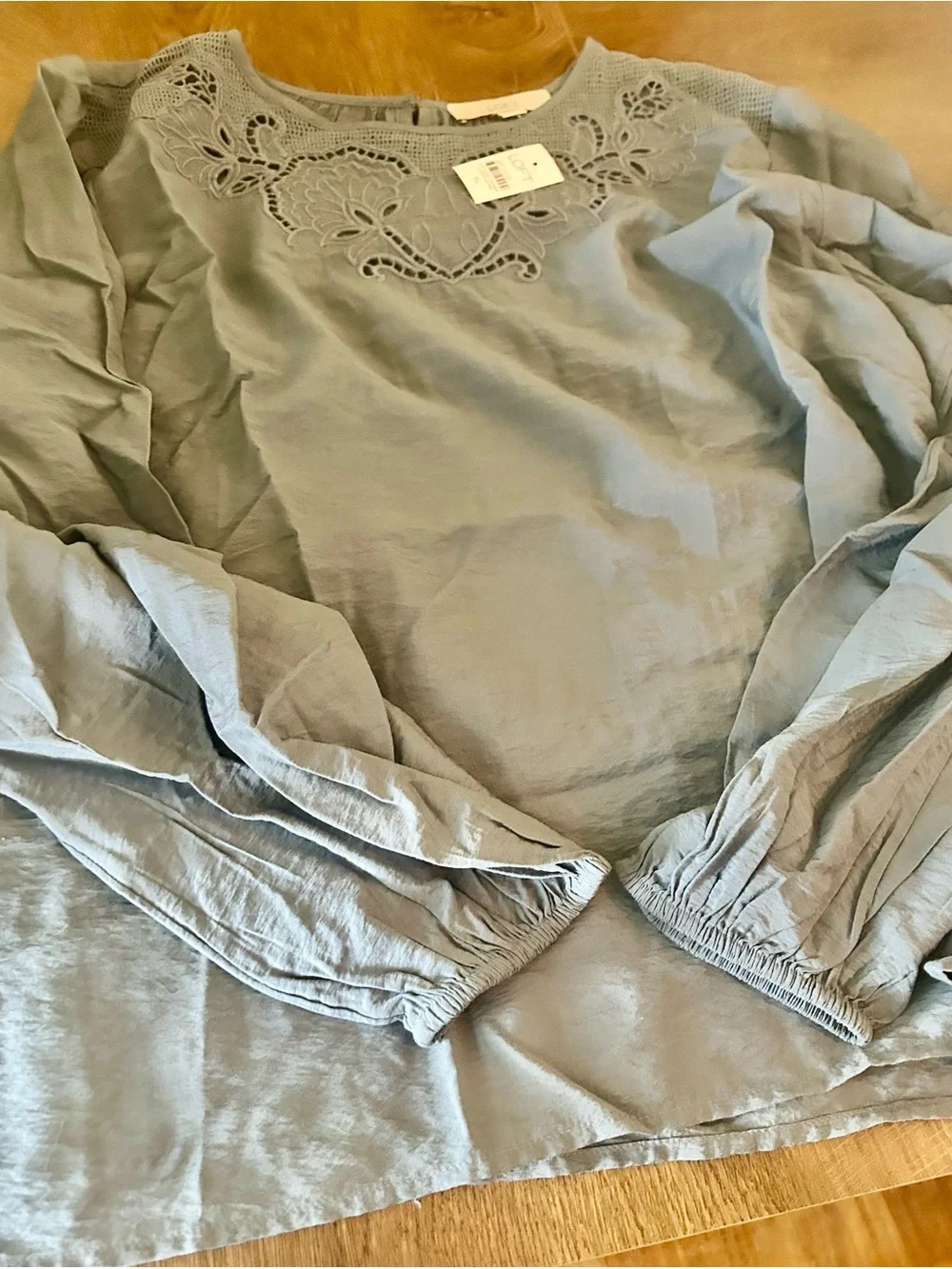 LOFT Light Blue Long-Sleeve Pleated Peasant Blouse